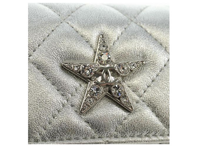 CHANEL Matelasse Chain Shoulder Bag Lamb Skin Silver CC Auth 190674SAM Argento - vista 19