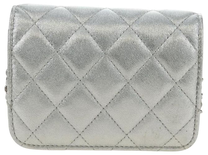 CHANEL Matelasse Chain Shoulder Bag Lamb Skin Silver CC Auth 190674SAM Argento - vista 2
