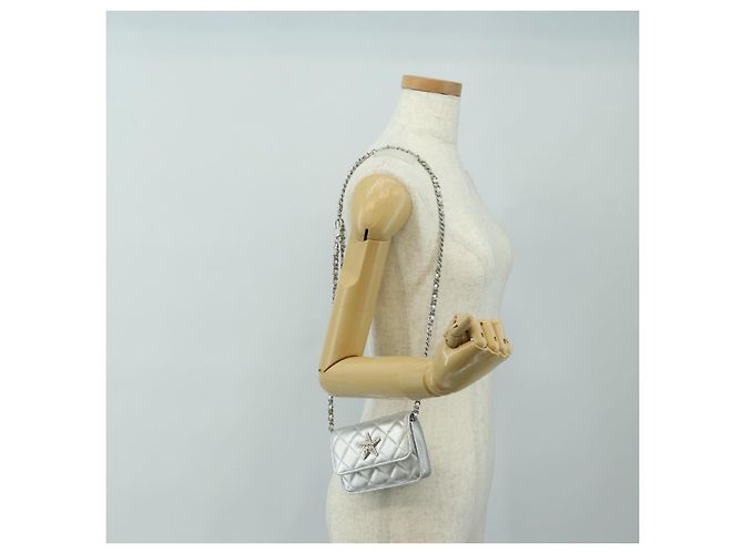 CHANEL Matelasse Chain Shoulder Bag Lamb Skin Silver CC Auth 190674SAM Argento - vista 24