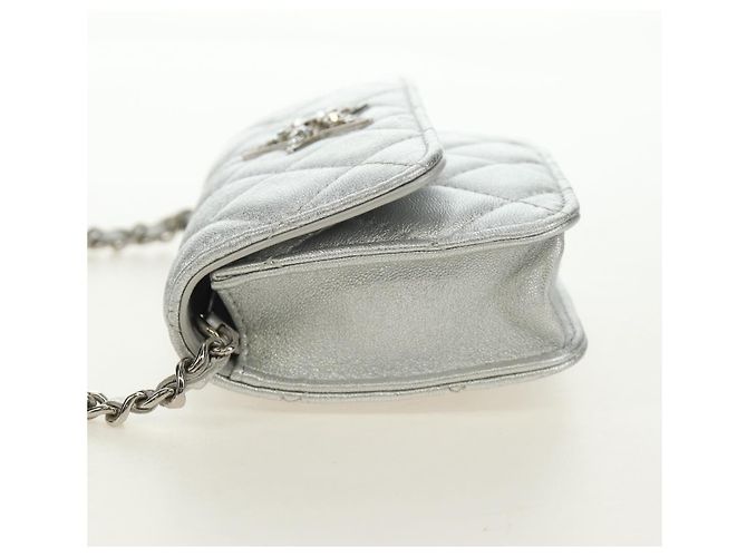 CHANEL Matelasse Chain Shoulder Bag Lamb Skin Silver CC Auth 190674SAM Argento - vista 3