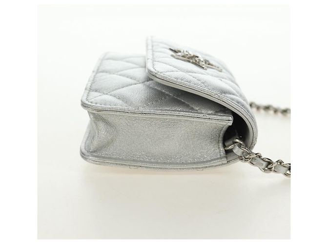 CHANEL Matelasse Chain Shoulder Bag Lamb Skin Silver CC Auth 190674SAM Argento - vista 4