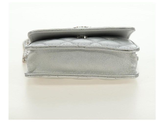 CHANEL Matelasse Chain Shoulder Bag Lamb Skin Silver CC Auth 190674SAM Argento - vista 5