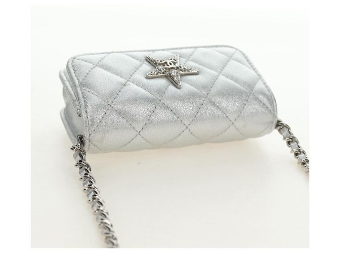 CHANEL Matelasse Chain Shoulder Bag Lamb Skin Silver CC Auth 190674SAM Argento - vista 6