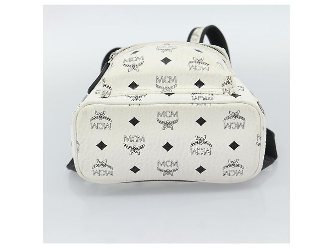 Mochila MCM Vicetos de cuero PVC Blanco Plata Auth ka5127 - vista 11