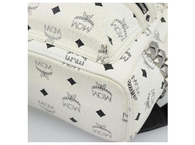 Mochila MCM Vicetos de cuero PVC Blanco Plata Auth ka5127 - vista 12