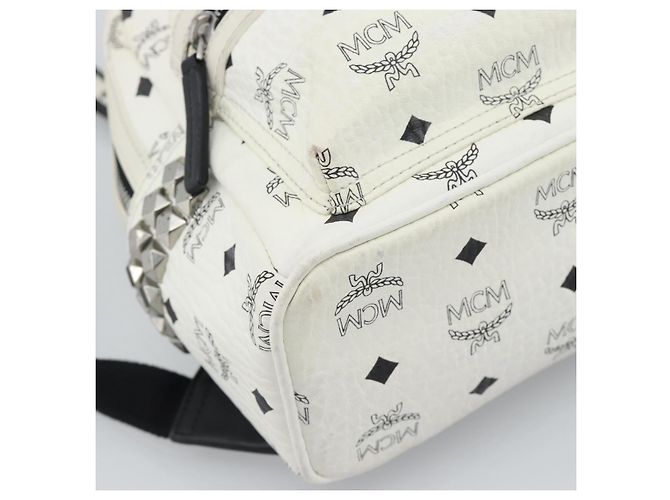 Mochila MCM Vicetos de cuero PVC Blanco Plata Auth ka5127 - vista 13