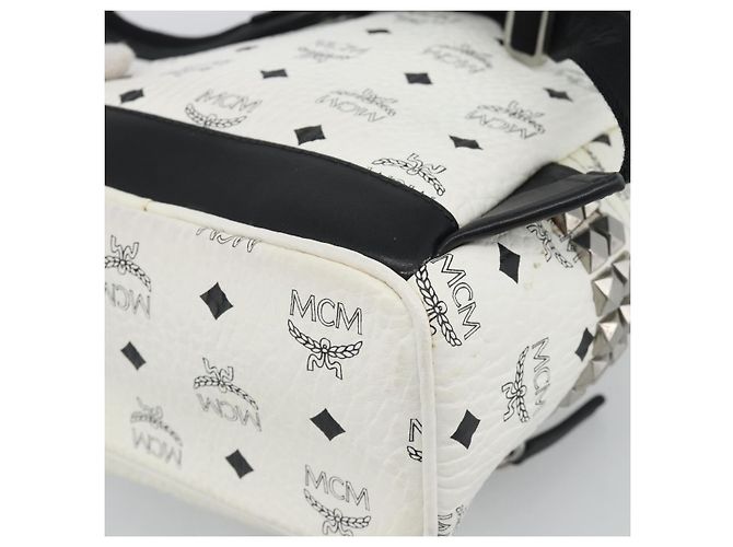 Mochila MCM Vicetos de cuero PVC Blanco Plata Auth ka5127 - vista 14
