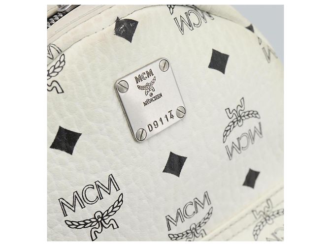 Mochila MCM Vicetos de cuero PVC Blanco Plata Auth ka5127 - vista 16