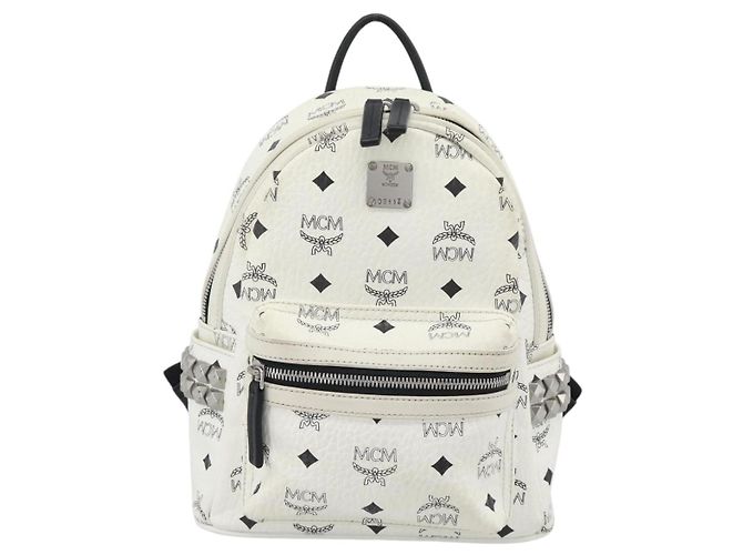 Mochila MCM Vicetos de cuero PVC Blanco Plata Auth ka5127 - vista 2