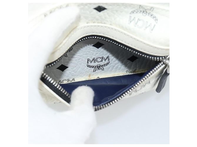 Mochila MCM Vicetos de cuero PVC Blanco Plata Auth ka5127 - vista 23