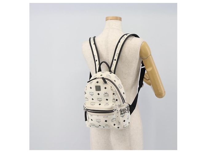 Mochila MCM Vicetos de cuero PVC Blanco Plata Auth ka5127 - vista 24