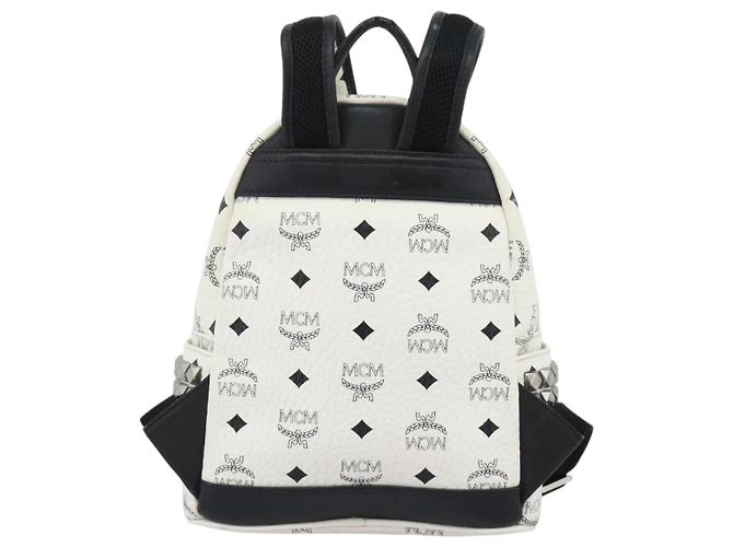 Mochila MCM Vicetos de cuero PVC Blanco Plata Auth ka5127 - vista 3