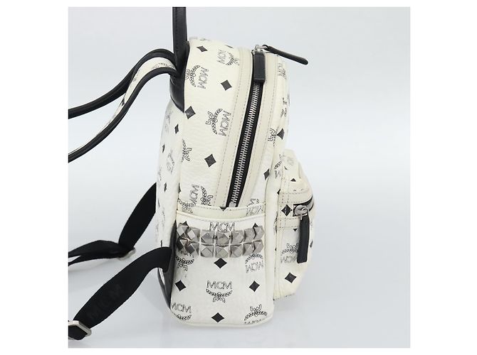 Mochila MCM Vicetos de cuero PVC Blanco Plata Auth ka5127 - vista 4