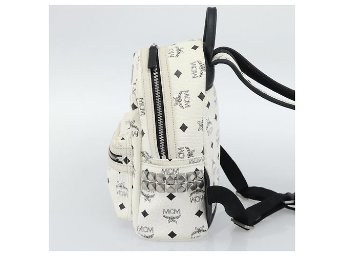 Mochila MCM Vicetos de cuero PVC Blanco Plata Auth ka5127 - vista 5