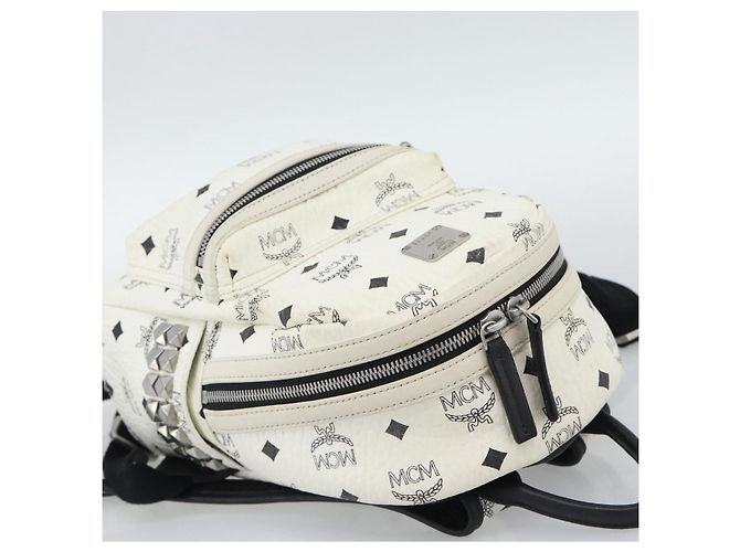 Mochila MCM Vicetos de cuero PVC Blanco Plata Auth ka5127 - vista 6