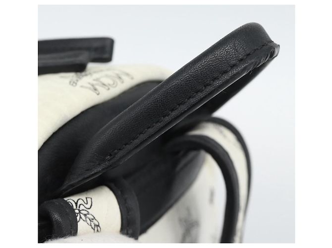 Mochila MCM Vicetos de cuero PVC Blanco Plata Auth ka5127 - vista 7