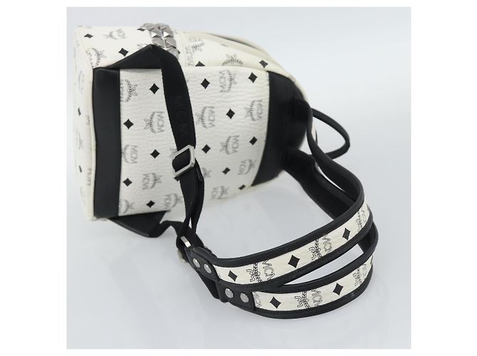Mochila MCM Vicetos de cuero PVC Blanco Plata Auth ka5127 - vista 9