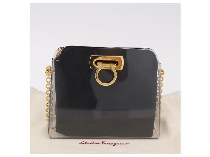 Borsa a tracolla Salvatore Ferragamo Gancini con catena, plastica trasparente, oro, autentica 191682A - vista 12