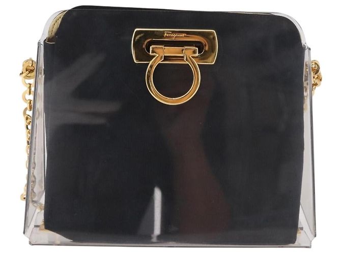 Borsa a tracolla Salvatore Ferragamo Gancini con catena, plastica trasparente, oro, autentica 191682A - vista 13