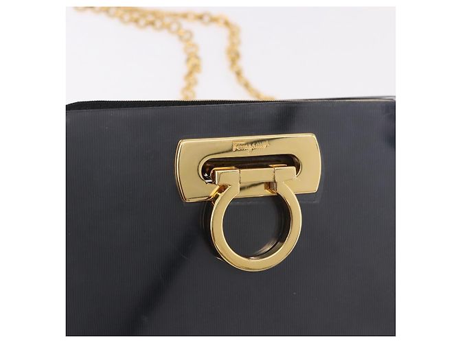 Borsa a tracolla Salvatore Ferragamo Gancini con catena, plastica trasparente, oro, autentica 191682A - vista 19
