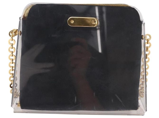 Borsa a tracolla Salvatore Ferragamo Gancini con catena, plastica trasparente, oro, autentica 191682A - vista 2