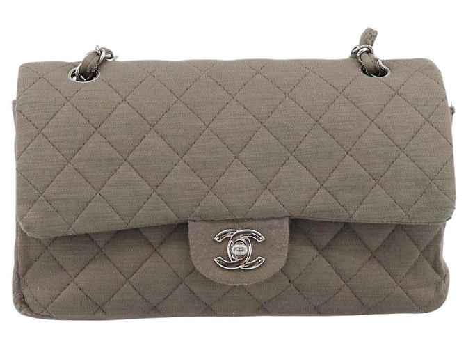CHANEL Matelasse Chain Shoulder Bag Cotone Grigio Argento CC Auth mr2778 Marrone - vista 13