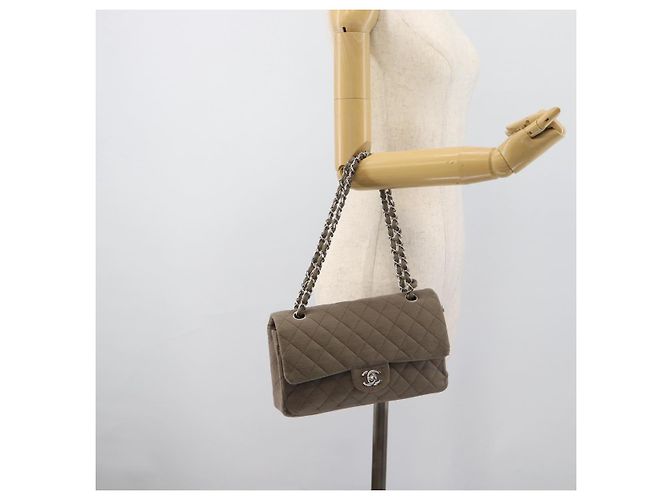 CHANEL Matelasse Chain Shoulder Bag Cotone Grigio Argento CC Auth mr2778 Marrone - vista 29