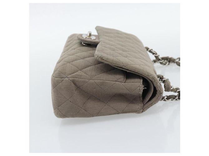 CHANEL Matelasse Chain Shoulder Bag Cotone Grigio Argento CC Auth mr2778 Marrone - vista 4
