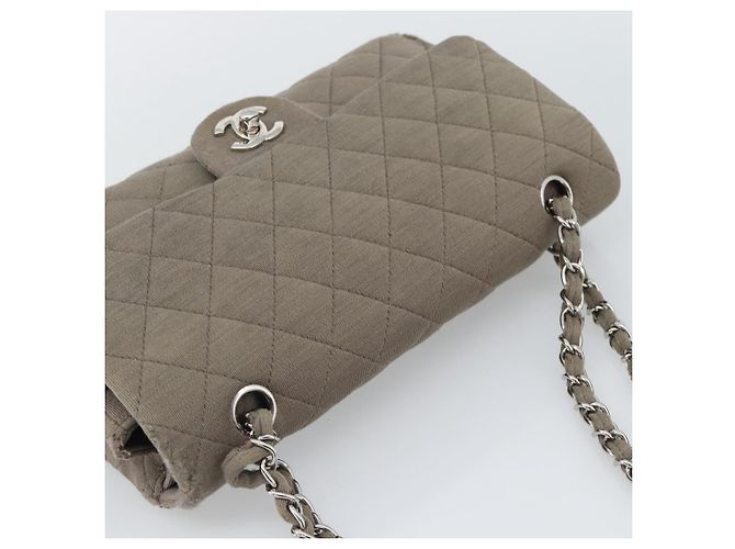 CHANEL Matelasse Chain Shoulder Bag Cotone Grigio Argento CC Auth mr2778 Marrone - vista 6