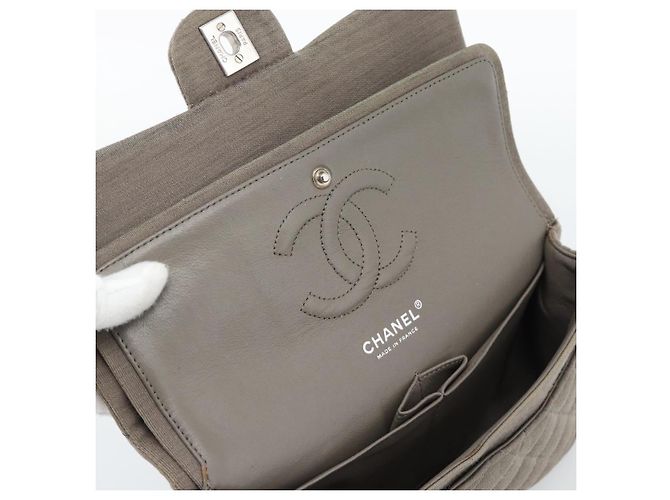 CHANEL Matelasse Chain Shoulder Bag Cotone Grigio Argento CC Auth mr2778 Marrone - vista 9