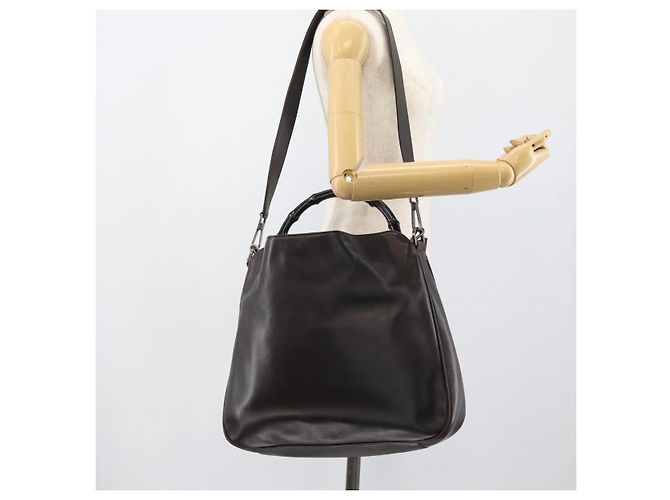 Borsa a Spalla GUCCI Bamboo in Pelle 2way Marrone Argento 0011577 Auth mr2670 - vista 23