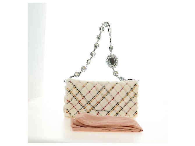 Borsa a Spalla con Catena Miu Miu in Pelliccia Bianco Argento Auth 190605M - vista 12
