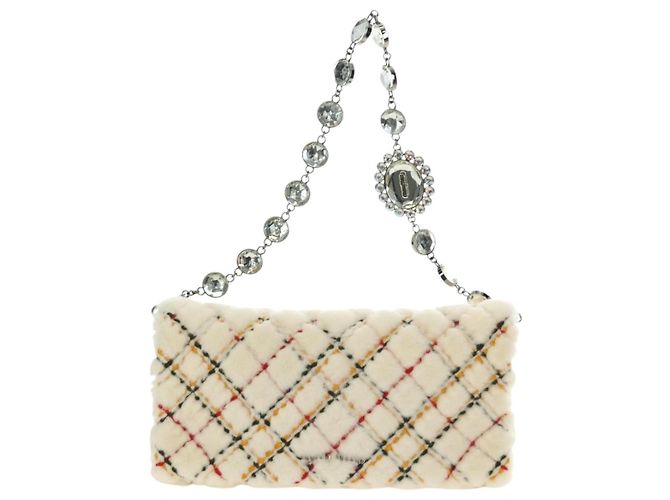 Borsa a Spalla con Catena Miu Miu in Pelliccia Bianco Argento Auth 190605M - vista 13