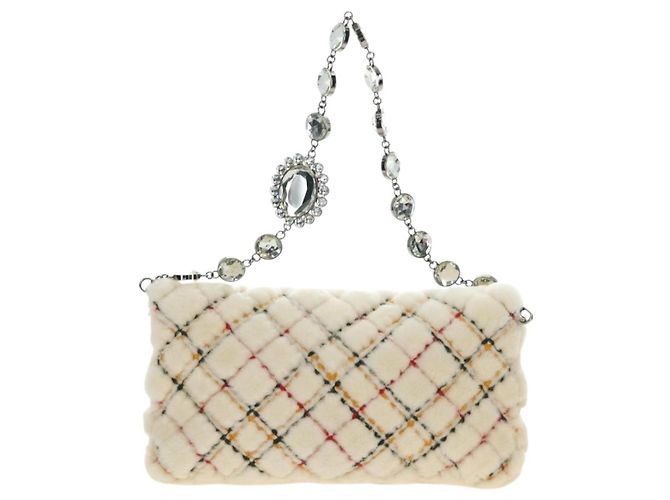 Borsa a Spalla con Catena Miu Miu in Pelliccia Bianco Argento Auth 190605M - vista 2