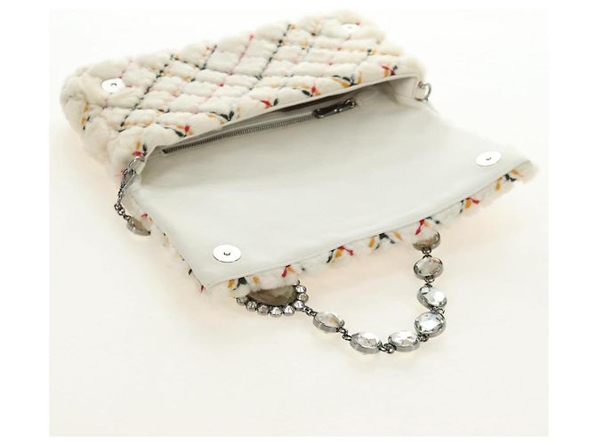 Borsa a Spalla con Catena Miu Miu in Pelliccia Bianco Argento Auth 190605M - vista 21