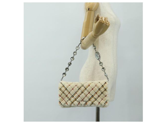 Borsa a Spalla con Catena Miu Miu in Pelliccia Bianco Argento Auth 190605M - vista 27