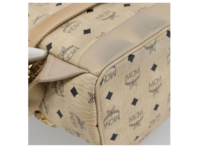 MCM Vicetos Logogram Rucksack PVC Beige Gold Auth gh2219 Golden - Ansicht 15
