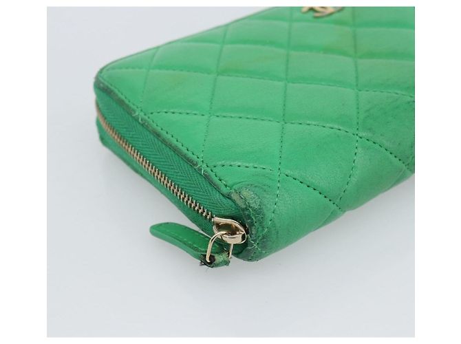 CHANEL Matelassé Long Wallet Lammfell Grün Gold CC Authentisch 190675 Golden - Ansicht 14