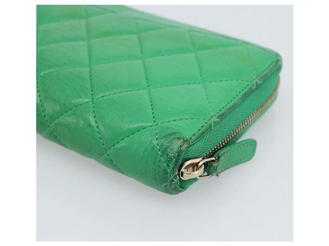 CHANEL Matelassé Long Wallet Lammfell Grün Gold CC Authentisch 190675 Golden - Ansicht 15