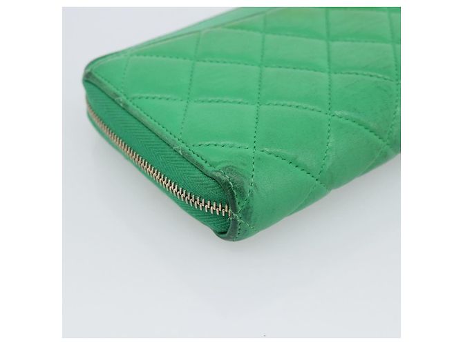 CHANEL Matelassé Long Wallet Lammfell Grün Gold CC Authentisch 190675 Golden - Ansicht 16