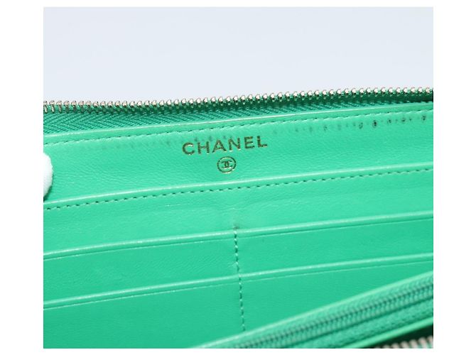 CHANEL Matelassé Long Wallet Lammfell Grün Gold CC Authentisch 190675 Golden - Ansicht 17
