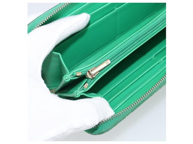 CHANEL Matelassé Long Wallet Lammfell Grün Gold CC Authentisch 190675 Golden - Ansicht 19
