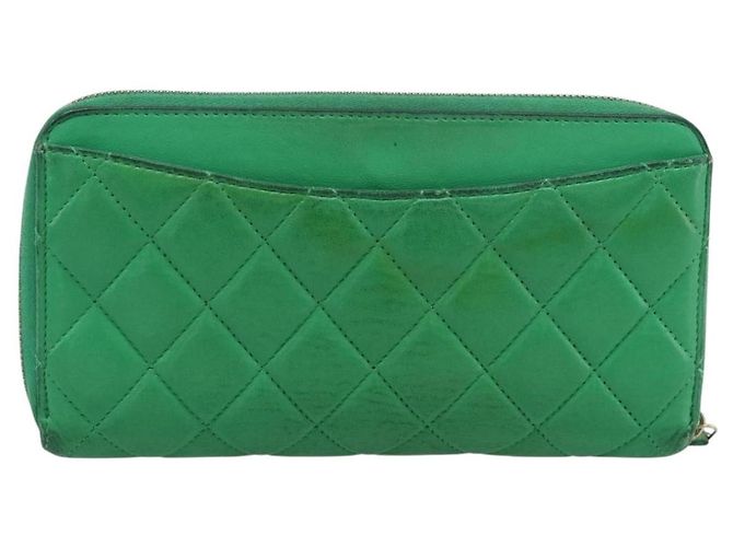 CHANEL Matelassé Long Wallet Lammfell Grün Gold CC Authentisch 190675 Golden - Ansicht 2