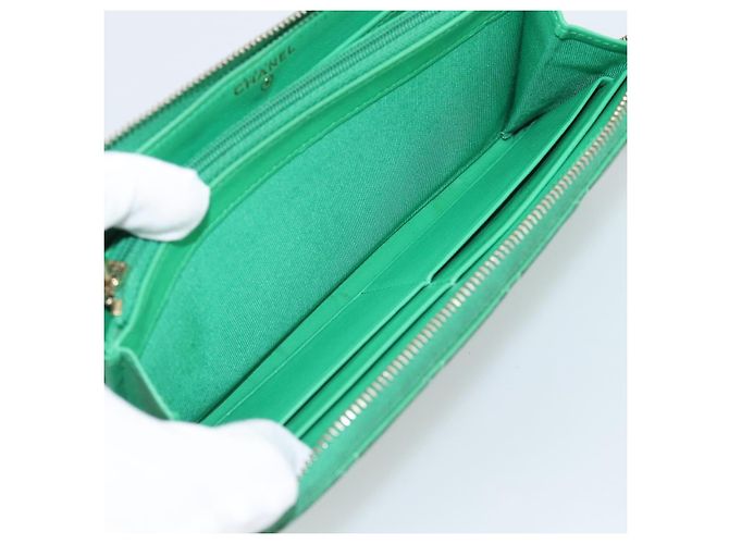 CHANEL Matelassé Long Wallet Lammfell Grün Gold CC Authentisch 190675 Golden - Ansicht 20