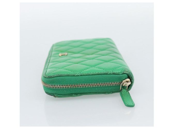 CHANEL Matelassé Long Wallet Lammfell Grün Gold CC Authentisch 190675 Golden - Ansicht 3
