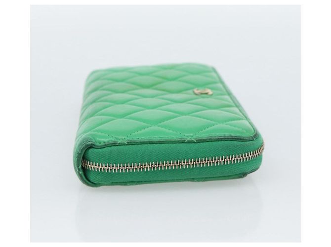 CHANEL Matelassé Long Wallet Lammfell Grün Gold CC Authentisch 190675 Golden - Ansicht 4