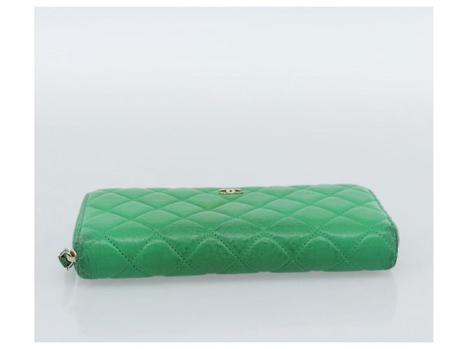 CHANEL Matelassé Long Wallet Lammfell Grün Gold CC Authentisch 190675 Golden - Ansicht 6