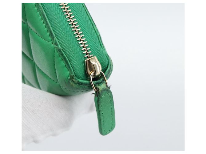 CHANEL Matelassé Long Wallet Lammfell Grün Gold CC Authentisch 190675 Golden - Ansicht 8