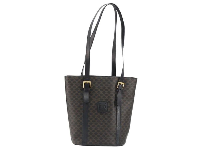 Céline Borsa a Spalla CELINE Macadam Canvas PVC Pelle Nera Oro Auth 190902A Nero D'oro - vista 13