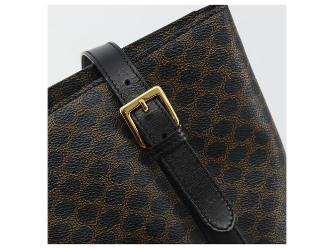 Céline Borsa a Spalla CELINE Macadam Canvas PVC Pelle Nera Oro Auth 190902A Nero D'oro - vista 17